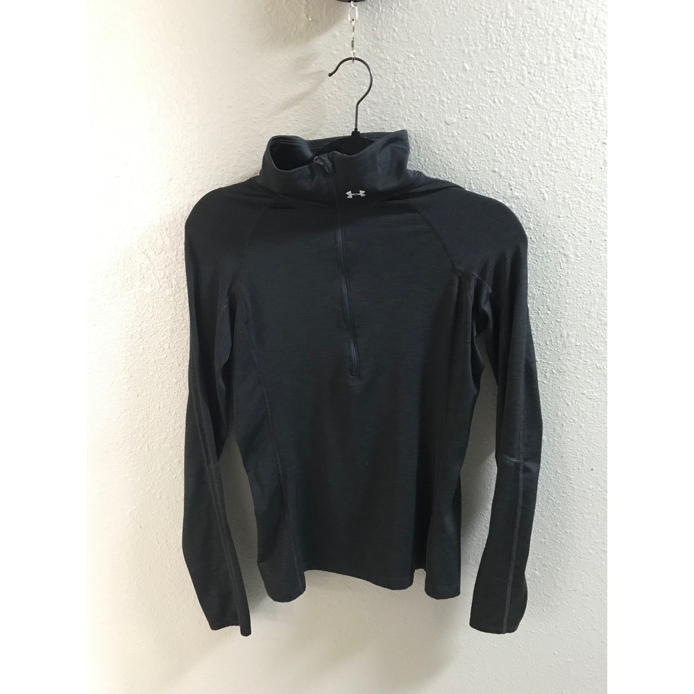 Under Armour Womens Black HeatGear Quarter Zip Long Sleeve Athletic Top Mockneck
